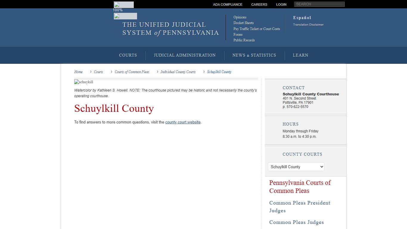 Schuylkill County Individual County Courts Courts of Common Pleas Courts Unified Judicial System of Pennsylvania