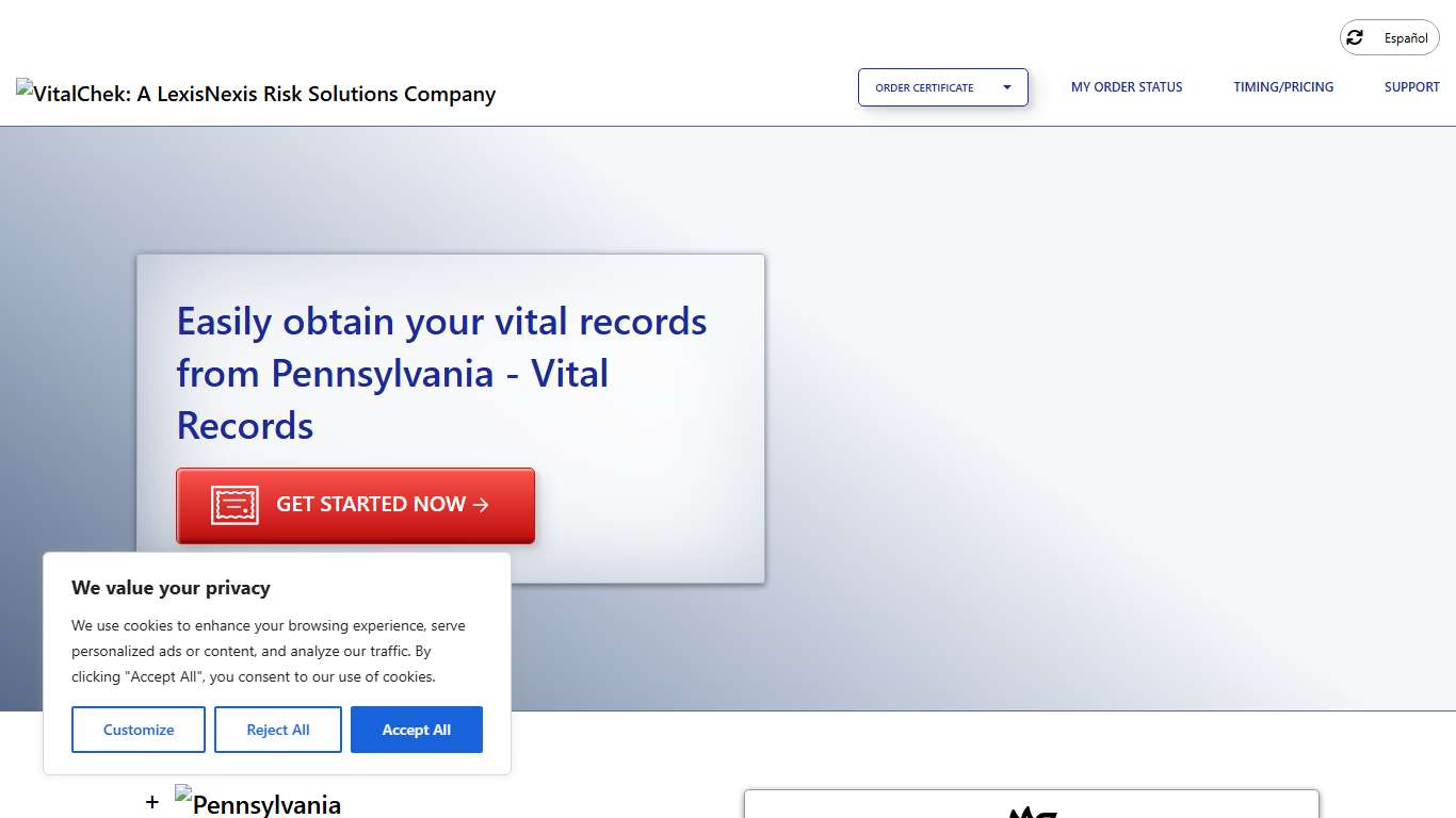 Pennsylvania - Vital Records (PA) Order Certificates - VitalChek